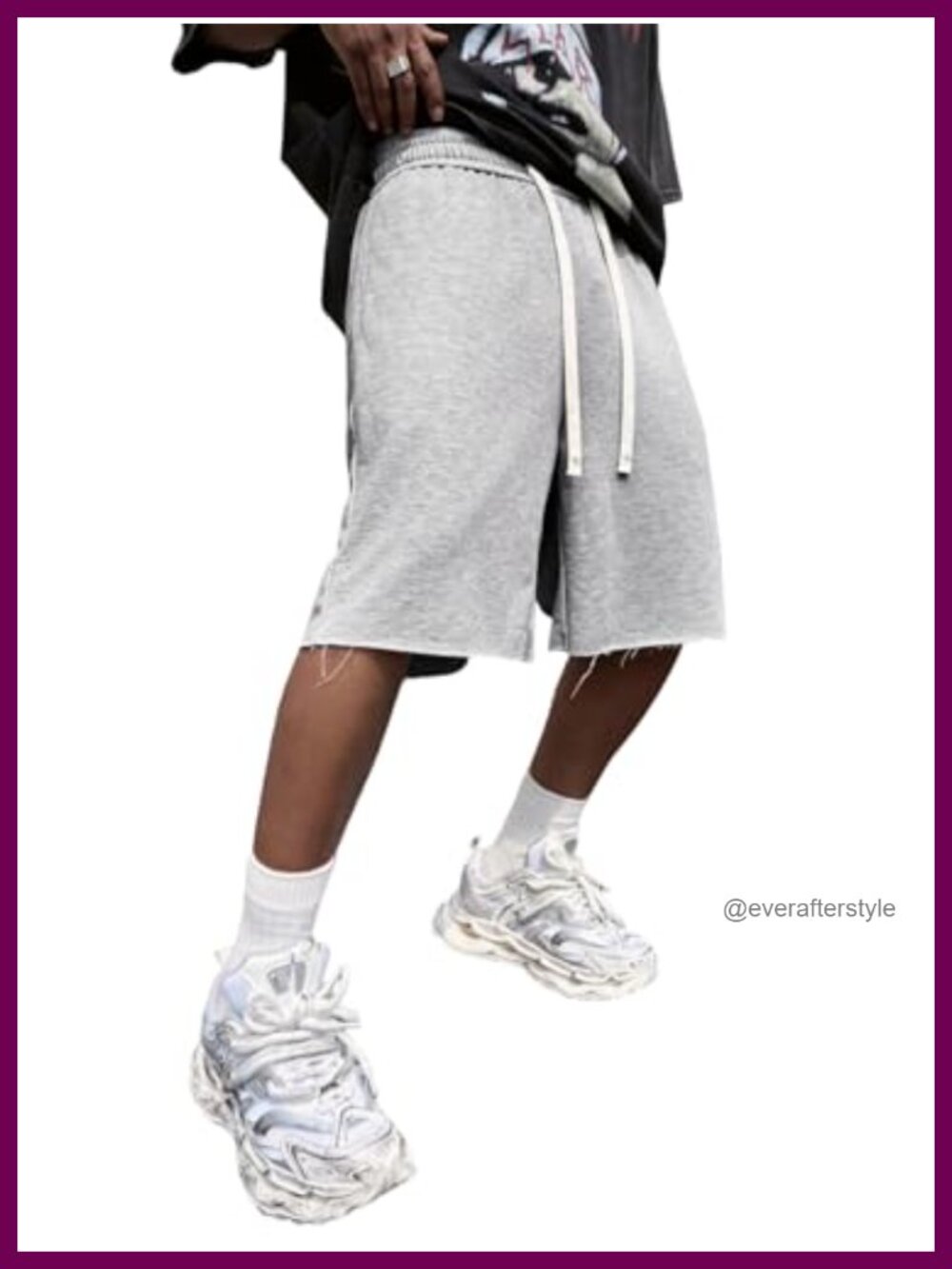 Men's Baggy Sweat Shorts Wide Drawstring Waist Loose Fit Raw Hem Workout